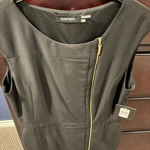 Ellen Tracy Black Sheath Dress with Gold Zipper Detail